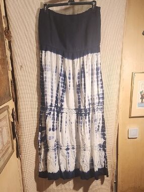 Speed Control Blue and White Tie-Dye Maxi Skirt with Smocked Waist